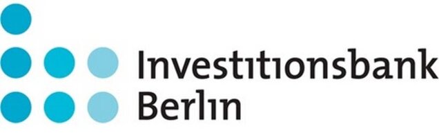 Logo der Investitionsbank Berlin mit blauen Punkten und dem Schriftzug "Investitionsbank Berlin".