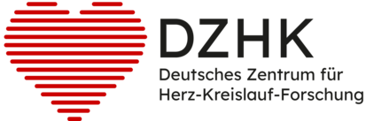Das Bild zeigt ein Herzsymbol aus roten Linien neben dem Text "DZHK" und "Deutsches Zentrum für Herz-Kreislauf-Forschung". Es repräsentiert die Forschung im Bereich Herz und Kreislauf und betont die Bedeutung der Gesundheitsforschung.
