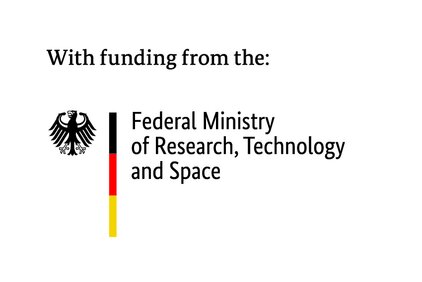 Das Bild zeigt das Logo des Bundesministeriums für Bildung und Forschung in Deutschland, das in den Farben Schwarz, Rot und Gold dargestellt ist. Darunter steht in englischer Sprache, dass die Fördermittel von diesem Ministerium stammen.